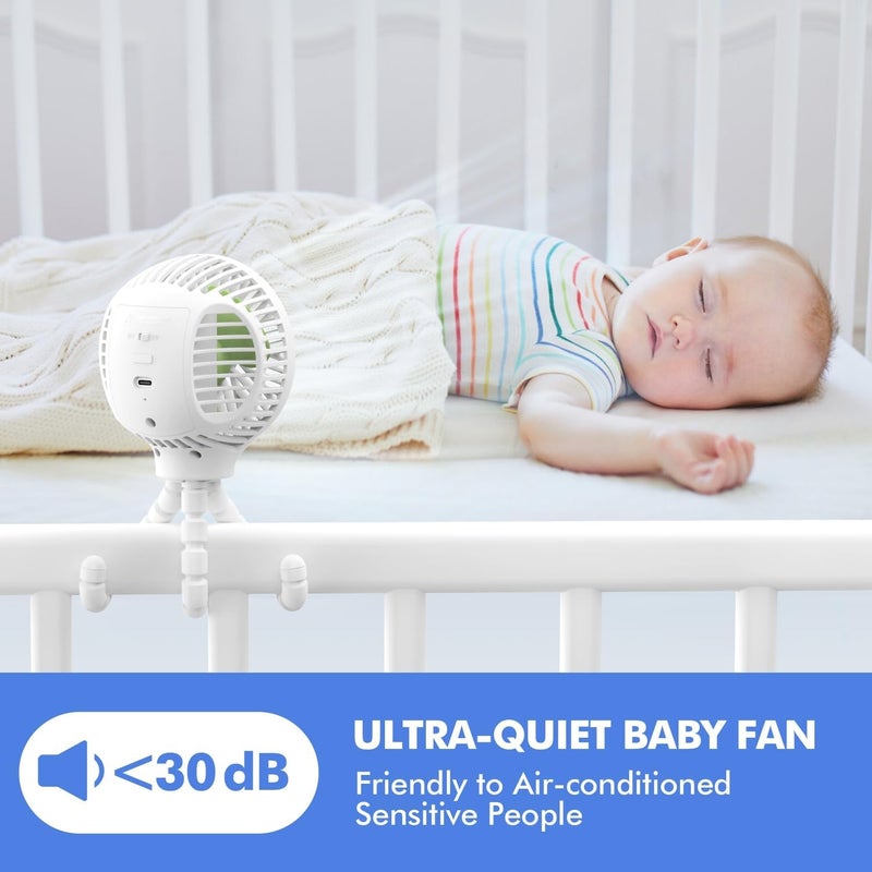 WEGA Stroller Fan Rechargeable Portable Battery Operated Car Seat Baby Fan,3 Speeds Clip on USB Personal Fan for Crib Treadmill HomeOffice and Travel (White) - Image 4